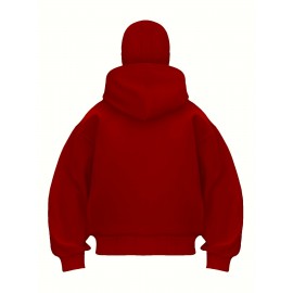 Men'S Windproof Full-Zip Hooded Jacket with Detachable Balaclava - Heavy-Duty Full-Zip Front, Loose Fit Casual Winter Coat, Geometric Pattern Hoodie for Outdoor Activities & Casual Attire, Windproof & High Quality Design, Full-Zip Hooded Sweatshirt