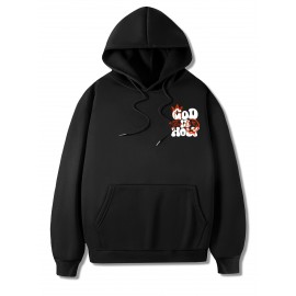 [Graffiti Print Hoodie] Warm Casual Graffiti Print Hoodie - Men's 'GOD IS HOLY' Pullover with Drawstring & Kangaroo Pocket for Fall/Winter