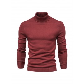 Men'S Japanese-Inspired Turtleneck Sweater - Soft Warm Loose-Fit Pullover with High Neck & Long Sleeves, Solid Color Casual Winter Sweater for Fall/Winter, Versatile Layering Essential in Grey & More Neutral Tones - Easy-Care Knit Fabric