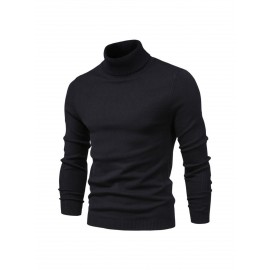 Men'S Japanese-Inspired Turtleneck Sweater - Soft Warm Loose-Fit Pullover with High Neck & Long Sleeves, Solid Color Casual Winter Sweater for Fall/Winter, Versatile Layering Essential in Grey & More Neutral Tones - Easy-Care Knit Fabric