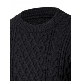 Men's Thickened Warm Slim-Fit Red Cable-Knit Sweater - Soft Light Beige-Friendly Long Sleeve Round Neck Winter Sweater for Business Casual & Casual Attire, Durable Cozy Knit Pullover with Twisted Grid Pattern, Versatile Layering Piece (Hand Washable) - Ideal for Office & Semi-Formal Events, Autumn & Winter Fashion in Vibrant Red with Ribbed Cuffs and Hem, Comfortable and Stylish for Casual Formal Outfits
