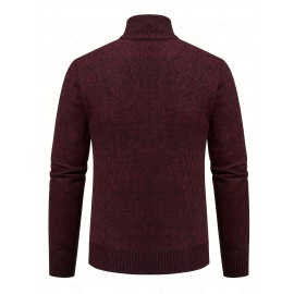 Men's Business Cable-Knit Sweater Jacket with Stand-Up Collar - Machine Washable Gray Winter Office Sweater Coat, Long Sleeve Casual to Meeting Wear, Gym Compatible for Professional & Everyday Use - Solid Color Mature Style