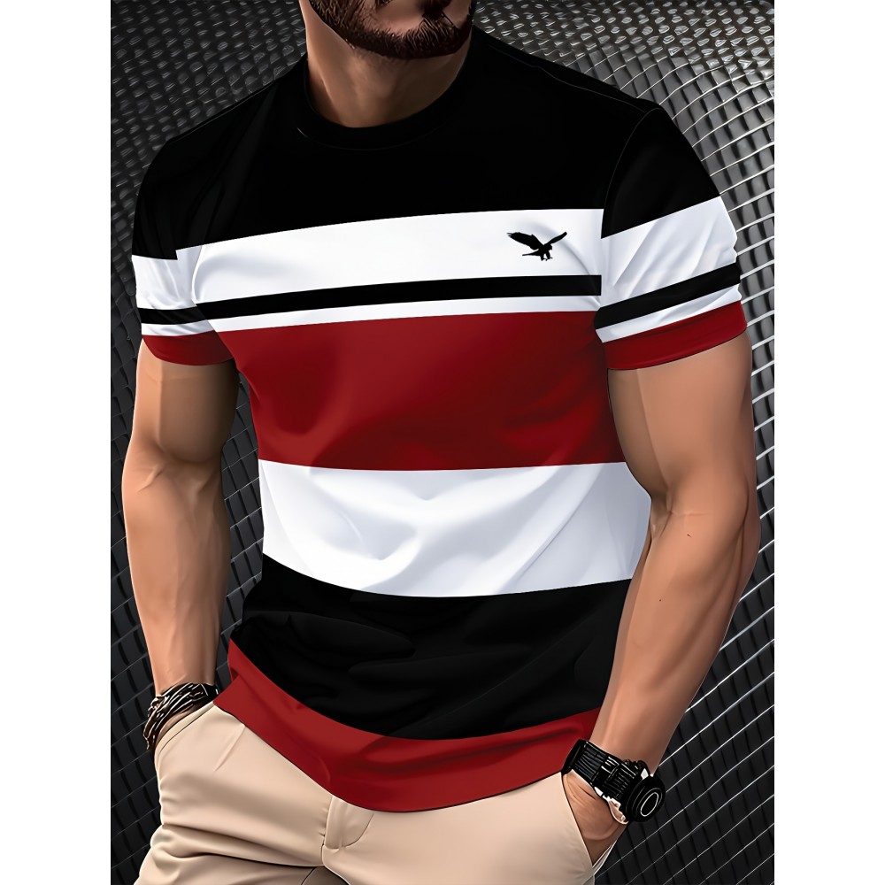 Men'S Modern T-Shirt - Lightweight Breathable Crew Neck Tee with Non-See-Through Fabric - All-Season Casual Everyday Shirt - White/Black/Teal Color Block Design - Regular Fit for Office, Parties, Outings - Easy-Care Everyday Essential, Party Outfit, Stylish Print, Durable Construction, Short Sleeve Top, Young Adults