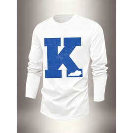 Men's longsleeved Tshirt with 2D printed designs, featuring letter slogans and geometric patterns. Available in 4 colors. Ideal for Men's holiday occasions and Christmas., Christmas Attire, Casual Wear, Letter Print, Graphic Tee, Quality Stitching