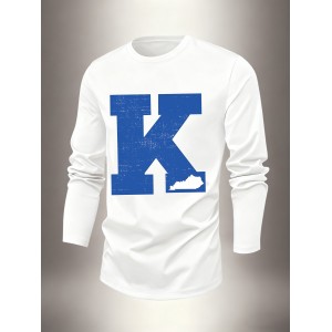 Men's longsleeved Tshirt with 2D printed designs, featuring letter slogans and geometric patterns. Available in 4 colors. Ideal for Men's holiday occasions and Christmas., Christmas Attire, Casual Wear, Letter Print, Graphic Tee, Quality Stitching