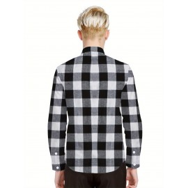 Trendy Checkered Vintage Plaid Colorblocking Men'S Casual Shirt with Chest Pocket, Grid Pattern Top for Spring and Autumn Wear, Comfortable Stylish Design