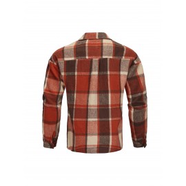 [Vintage Plaid Shirt] Vintage Plaid Shirt for Men | Single-Breasted, Loose Fit, Long Sleeve Casual Top | Black & White Checkered Pattern, Button-Up Front, Nonelastic Fabric | Perfect for Fall/Winter Outings & Casual Wear