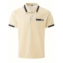 Men'S Casual Shirt - Breathable, Stretchy Polyester with Contrasting Neckline And Cuffs, Short Sleeve Golf Top for Work, Dating And Casual Wear