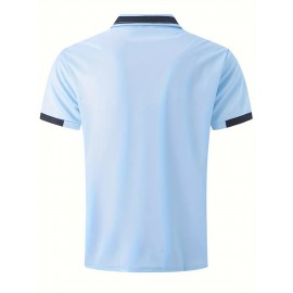 Men'S Casual Shirt - Breathable, Stretchy Polyester with Contrasting Neckline And Cuffs, Short Sleeve Golf Top for Work, Dating And Casual Wear