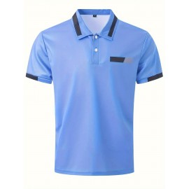 Men'S Casual Shirt - Breathable, Stretchy Polyester with Contrasting Neckline And Cuffs, Short Sleeve Golf Top for Work, Dating And Casual Wear