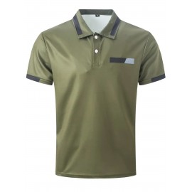 Men'S Casual Shirt - Breathable, Stretchy Polyester with Contrasting Neckline And Cuffs, Short Sleeve Golf Top for Work, Dating And Casual Wear