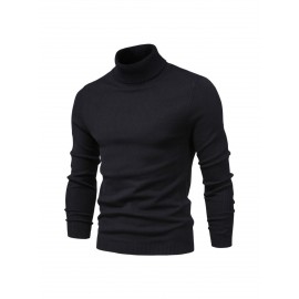 Men'S Japanese-Inspired Turtleneck Sweater - Soft Warm Loose-Fit Pullover with High Neck & Long Sleeves, Solid Color Casual Winter Sweater for Fall/Winter, Versatile Layering Essential in Grey & More Neutral Tones - Easy-Care Knit Fabric