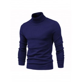 Men'S Japanese-Inspired Turtleneck Sweater - Soft Warm Loose-Fit Pullover with High Neck & Long Sleeves, Solid Color Casual Winter Sweater for Fall/Winter, Versatile Layering Essential in Grey & More Neutral Tones - Easy-Care Knit Fabric