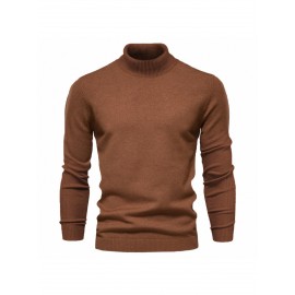 Men'S Japanese-Inspired Turtleneck Sweater - Soft Warm Loose-Fit Pullover with High Neck & Long Sleeves, Solid Color Casual Winter Sweater for Fall/Winter, Versatile Layering Essential in Grey & More Neutral Tones - Easy-Care Knit Fabric